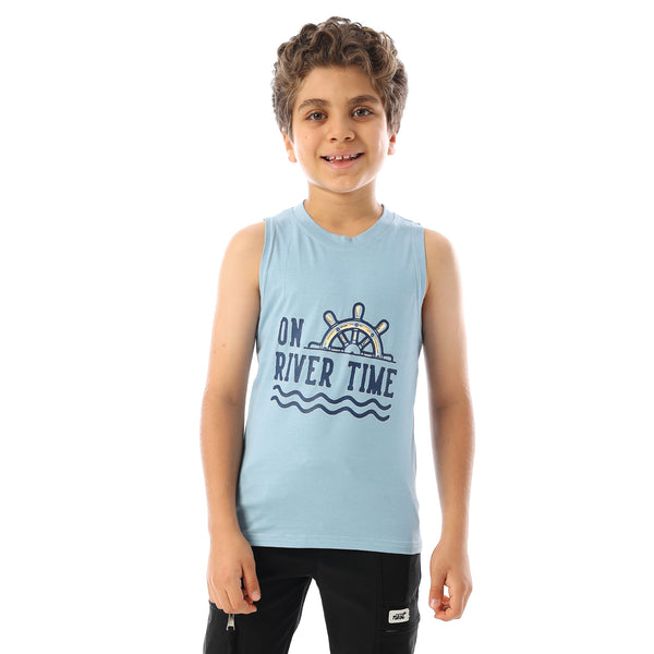 Sleeveless Printed Boys Tank Top - Light Blue