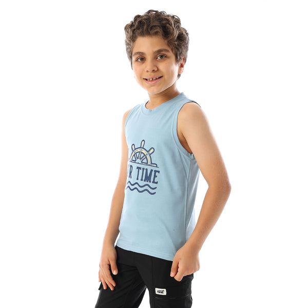 Sleeveless Printed Boys Tank Top - Light Blue