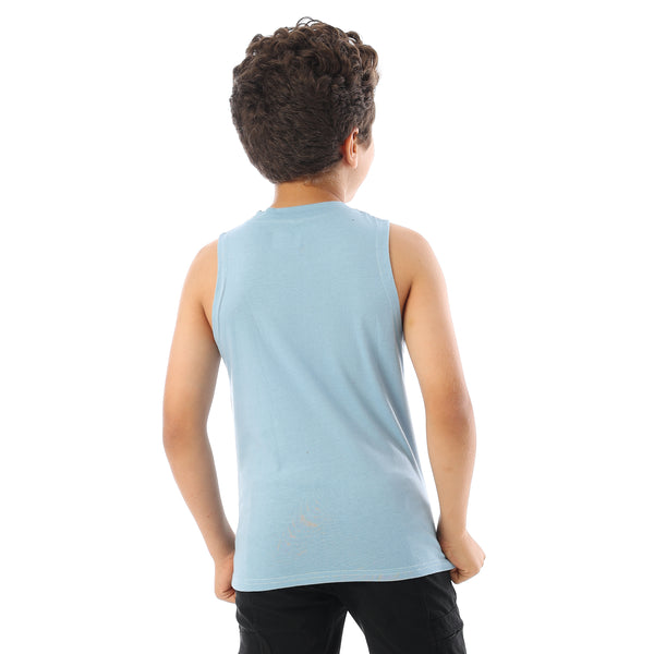 Sleeveless Printed Boys Tank Top - Light Blue