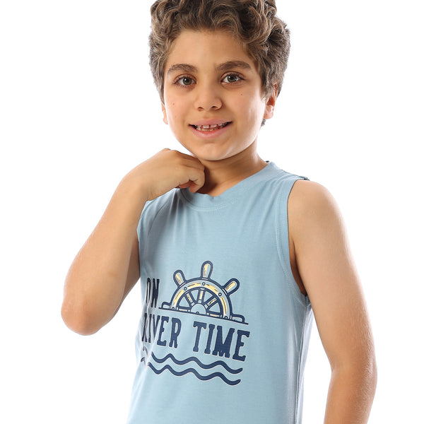 Sleeveless Printed Boys Tank Top - Light Blue