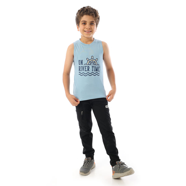 Sleeveless Printed Boys Tank Top - Light Blue