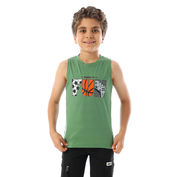Sleeveless Printed Boys Tank Top - Light Olive