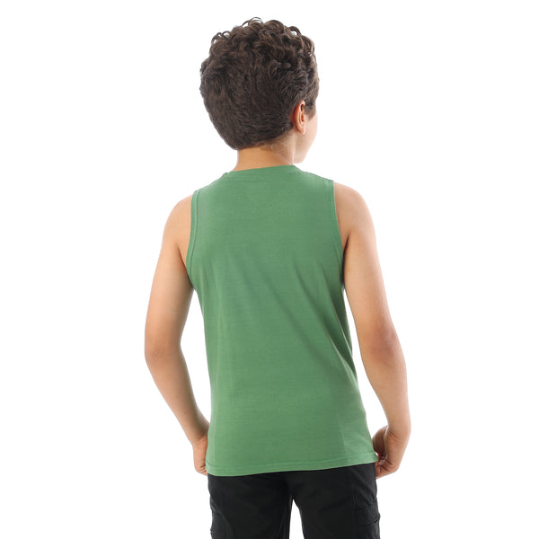 Sleeveless Printed Boys Tank Top - Light Olive