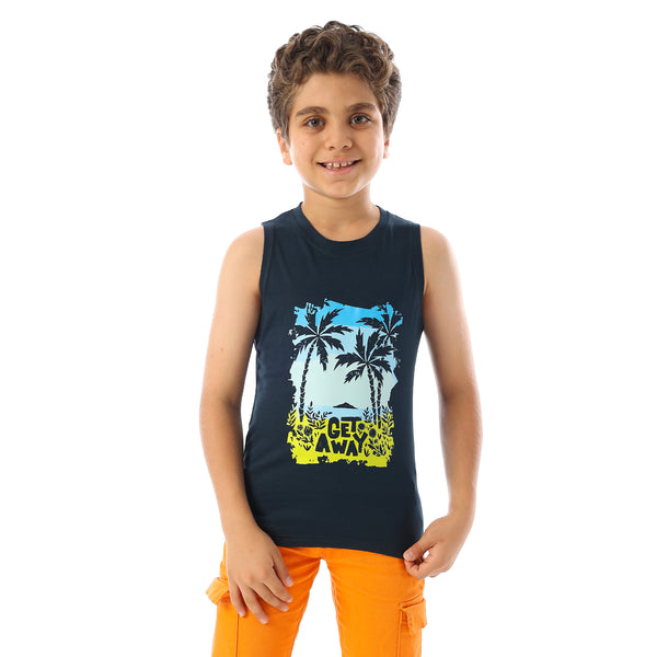 Sleeveless Printed Boys Tank Top - Navy Blue