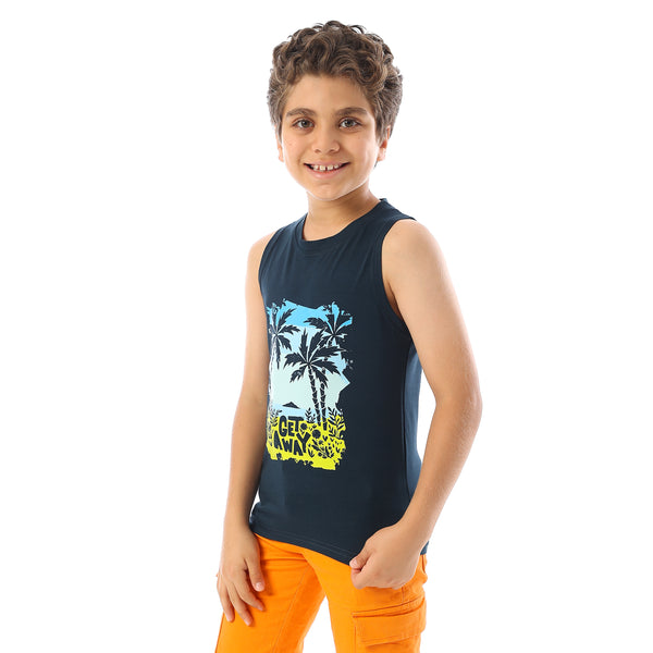 Sleeveless Printed Boys Tank Top - Navy Blue