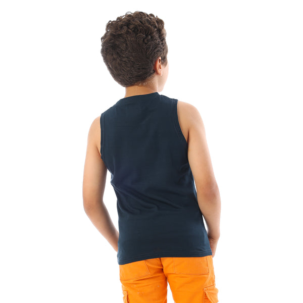Sleeveless Printed Boys Tank Top - Navy Blue