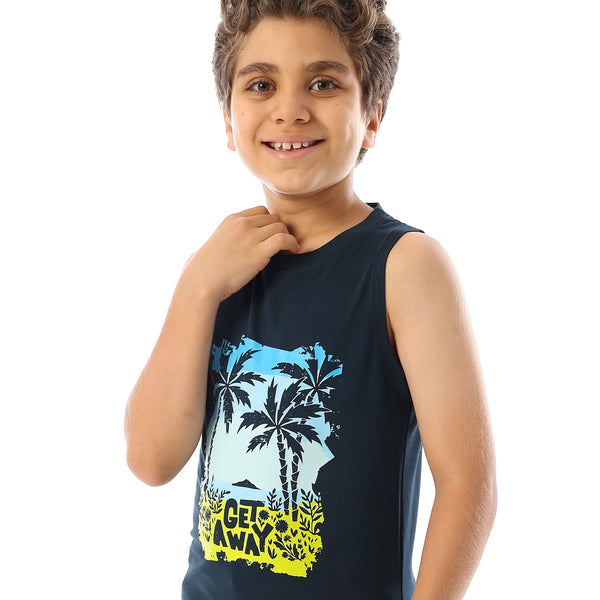 Sleeveless Printed Boys Tank Top - Navy Blue