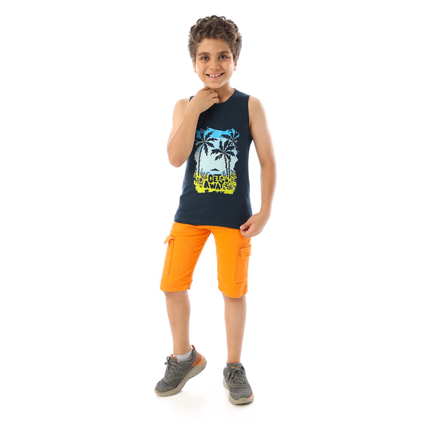 Sleeveless Printed Boys Tank Top - Navy Blue