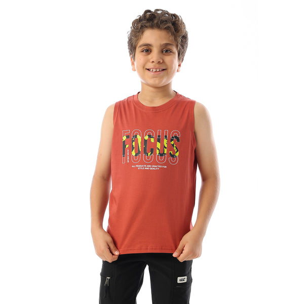 Sleeveless Printed Boys Tank Top - Brick Red