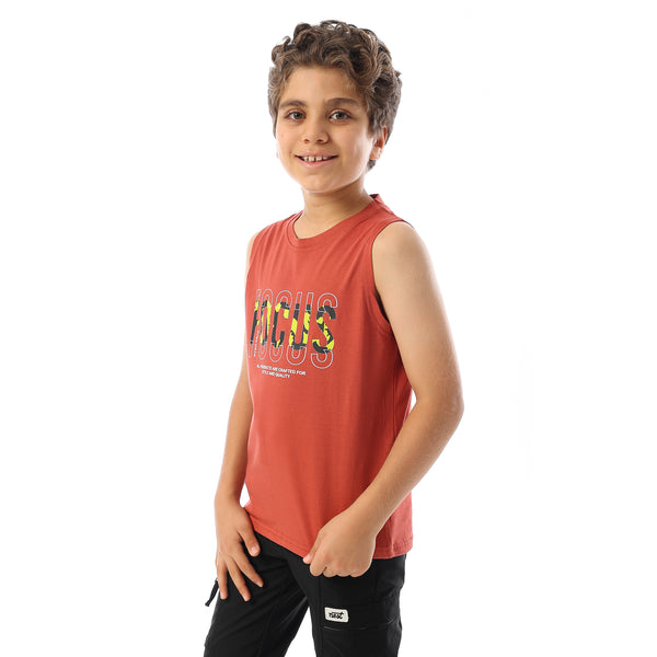Sleeveless Printed Boys Tank Top - Brick Red