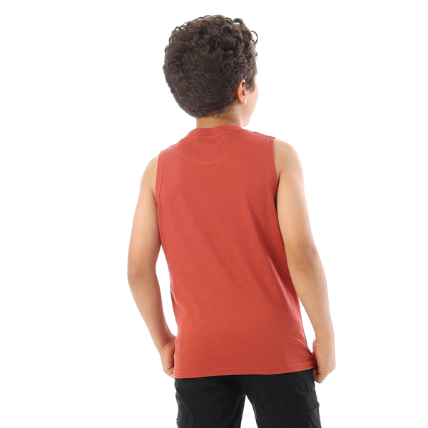 Sleeveless Printed Boys Tank Top - Brick Red