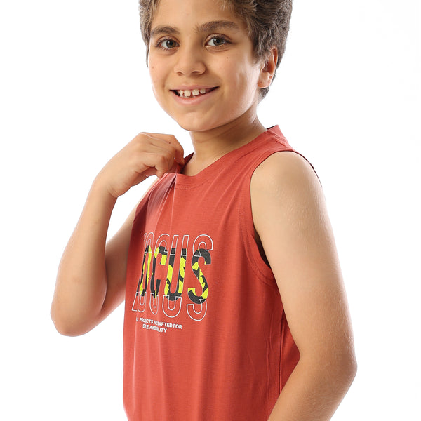 Sleeveless Printed Boys Tank Top - Brick Red