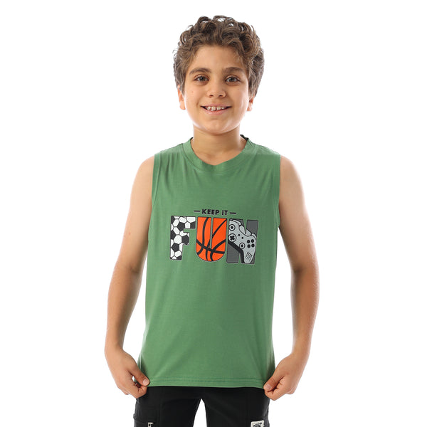 Sleeveless Printed Boys Tank Top - Green