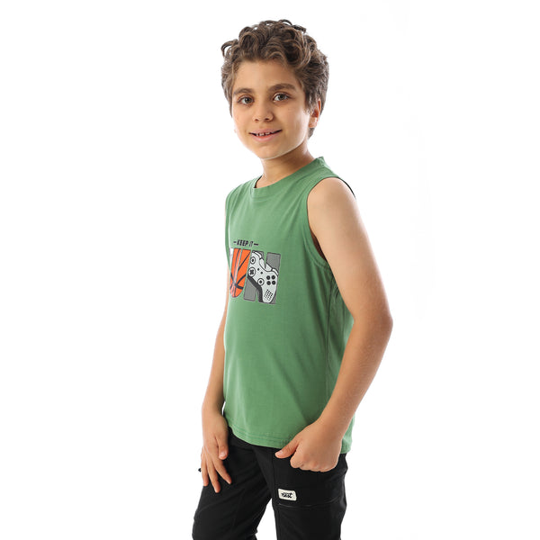 Sleeveless Printed Boys Tank Top - Green