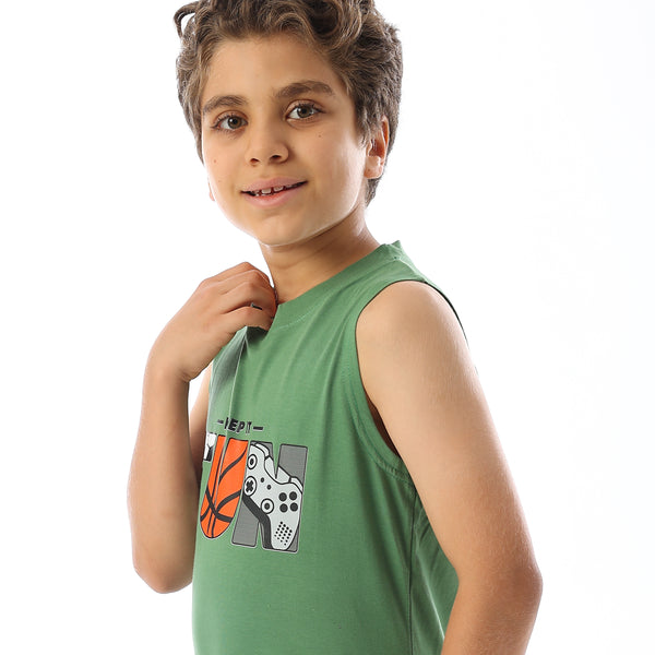 Sleeveless Printed Boys Tank Top - Green