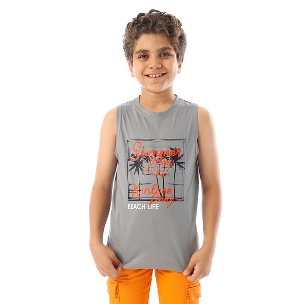Sleeveless Printed Boys Tank Top - Grey