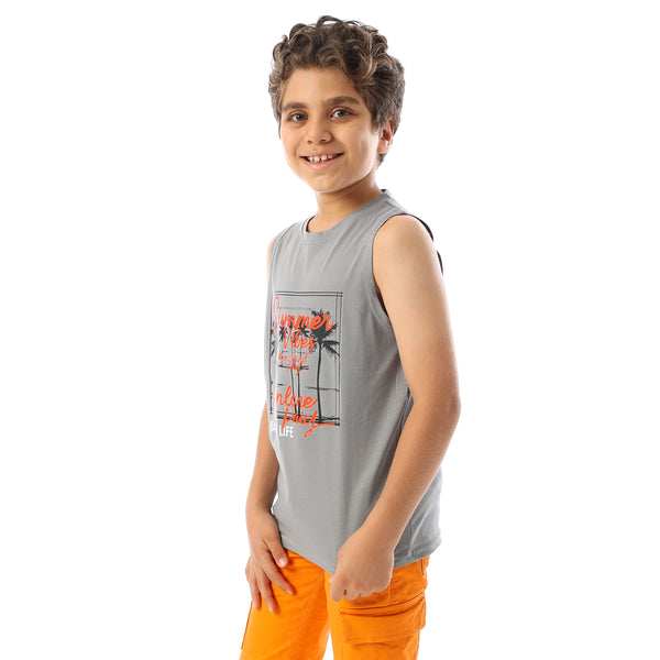 Sleeveless Printed Boys Tank Top - Grey