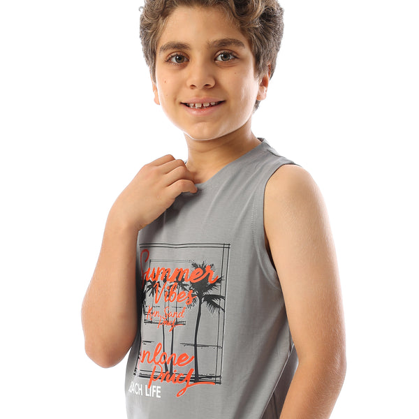 Sleeveless Printed Boys Tank Top - Grey