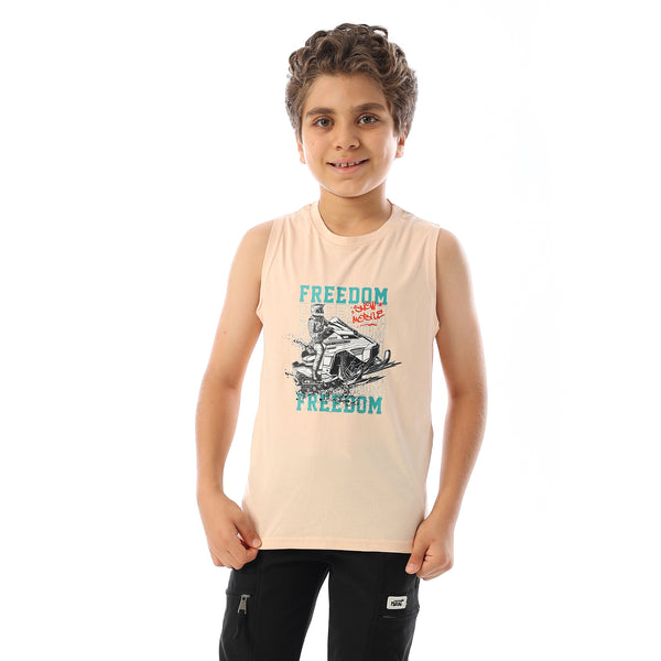 Sleeveless Printed Boys Tank Top - Pale Orange