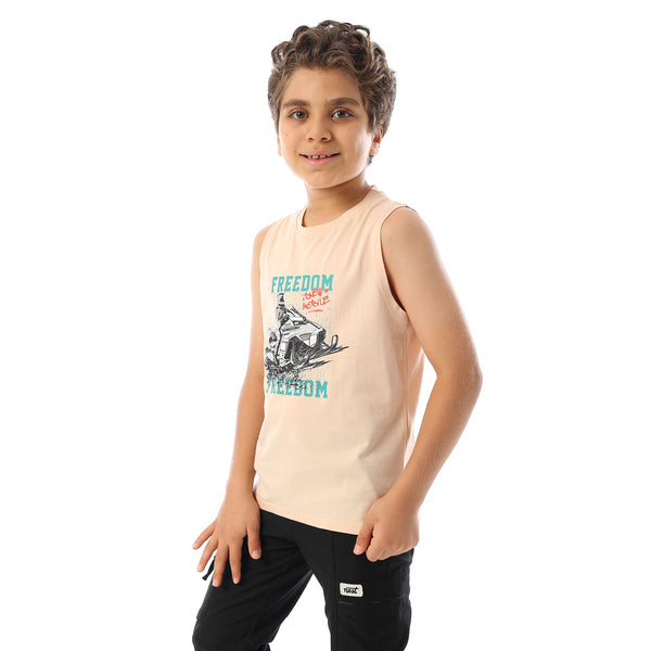 Sleeveless Printed Boys Tank Top - Pale Orange