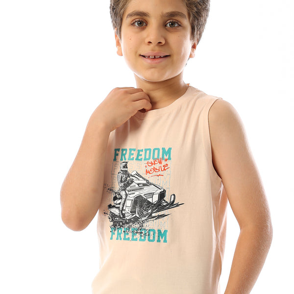 Sleeveless Printed Boys Tank Top - Pale Orange