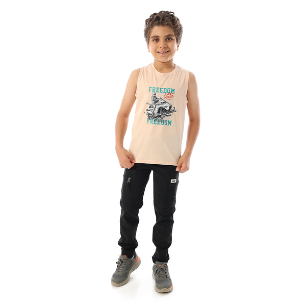 Sleeveless Printed Boys Tank Top - Pale Orange