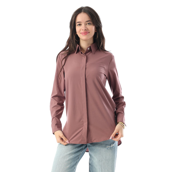 Turn Down Collar Hidden Placket Shirt - Dark Kashmir