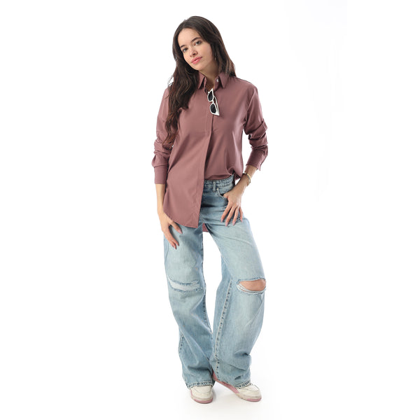 Turn Down Collar Hidden Placket Shirt - Dark Kashmir