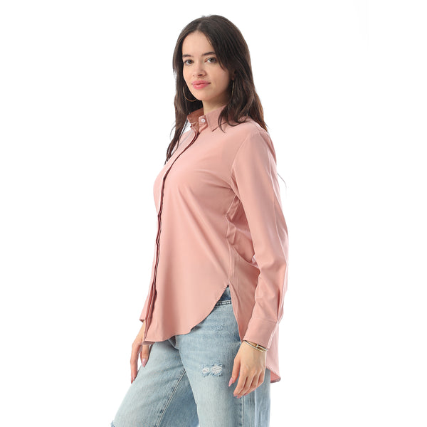 Turn Down Collar Hidden Placket Shirt - Dark Rose