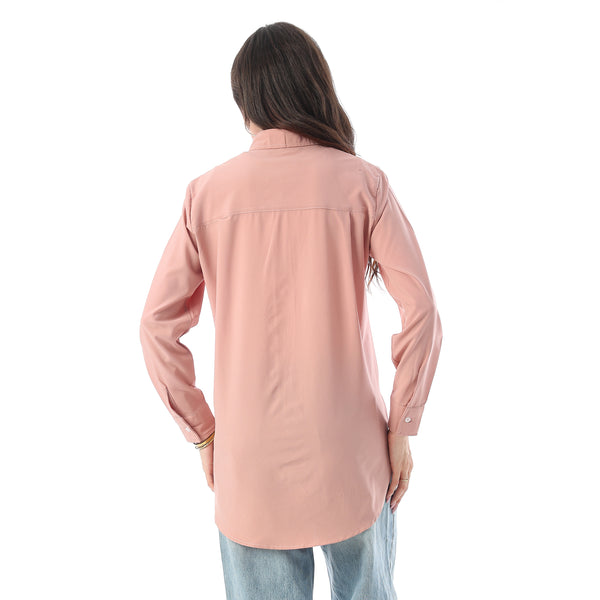 Turn Down Collar Hidden Placket Shirt - Dark Rose