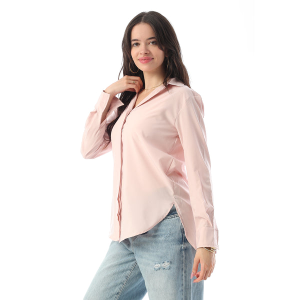 Turn Down Collar Hidden Placket Shirt - Light Rose
