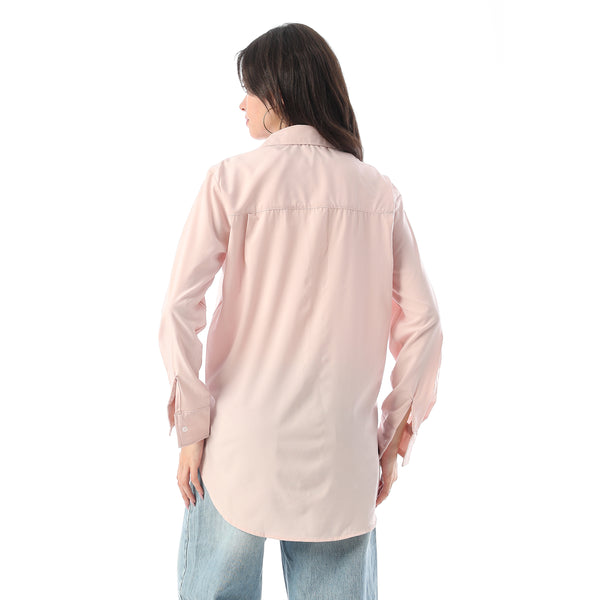 Turn Down Collar Hidden Placket Shirt - Light Rose
