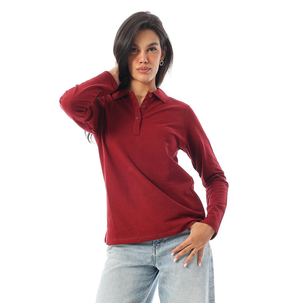 Long_Sleeves_Slip_On_Polo_Shirt_-_Dark_Red
