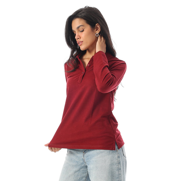 Long_Sleeves_Slip_On_Polo_Shirt_-_Dark_Red