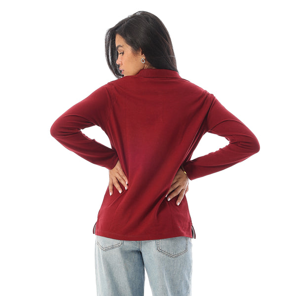 Long_Sleeves_Slip_On_Polo_Shirt_-_Dark_Red