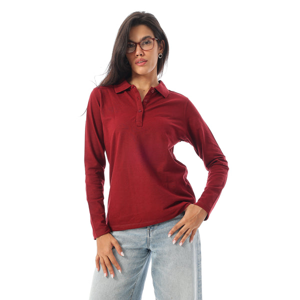 Long_Sleeves_Slip_On_Polo_Shirt_-_Dark_Red