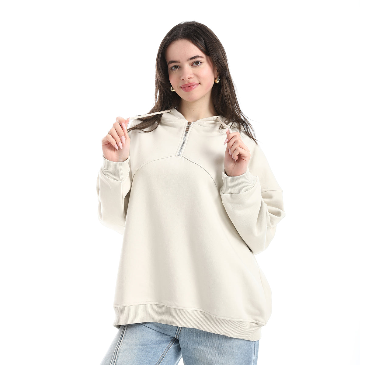 Cotton_Hoodie_Half_Zipper_Closure_-_Beige