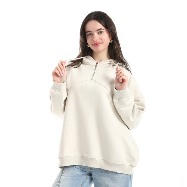 Cotton_Hoodie_Half_Zipper_Closure_-_Beige