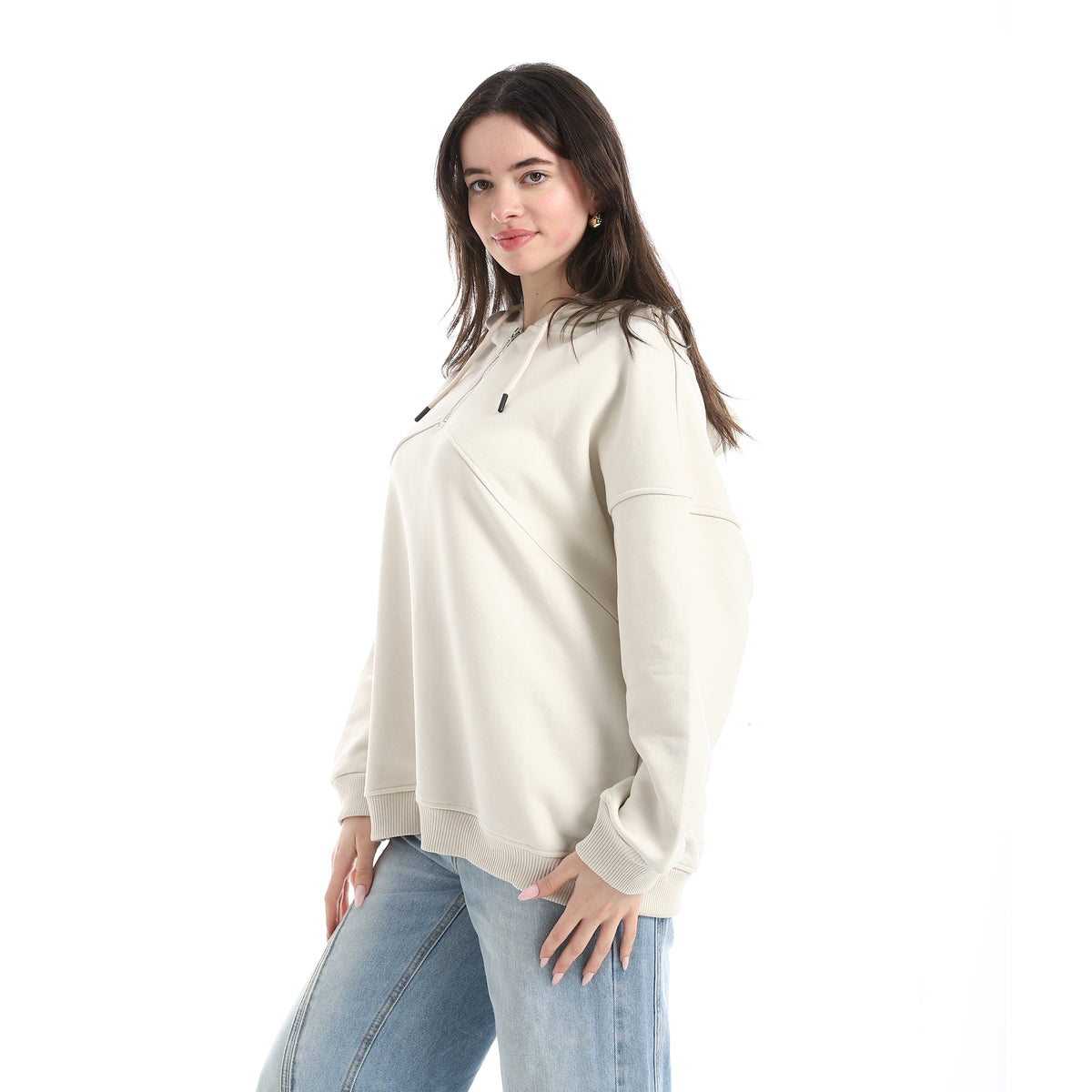Cotton_Hoodie_Half_Zipper_Closure_-_Beige