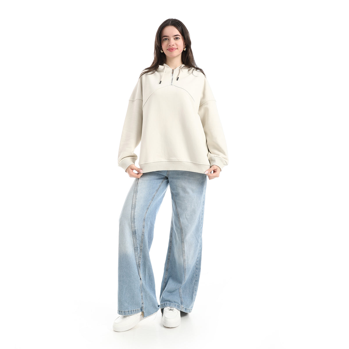 Cotton_Hoodie_Half_Zipper_Closure_-_Beige