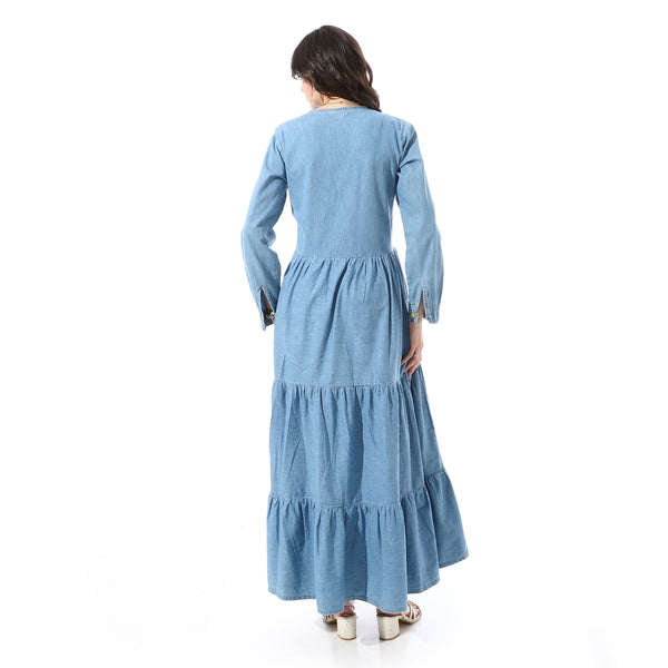 Stitched_Loose_Fit_Long_Sleeves_Dress_-_Blue