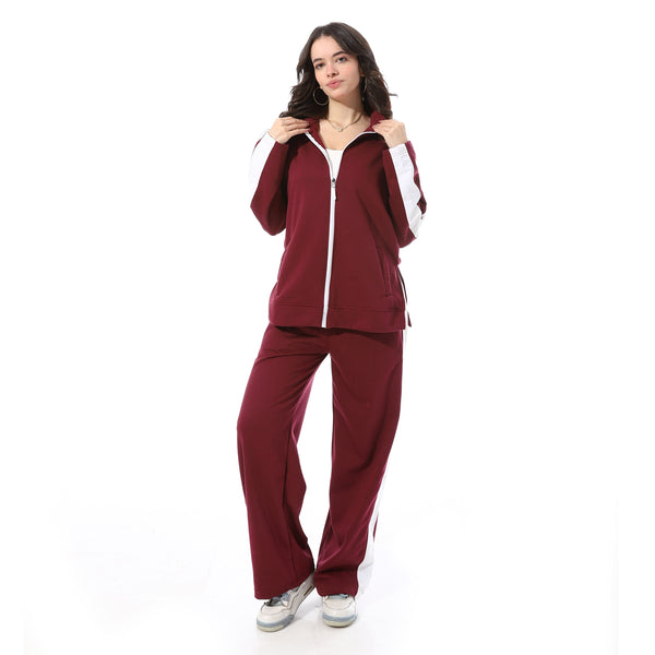 High_Neck_Zipper_Plain_Comfy_Tracksuit_-_Burgundy