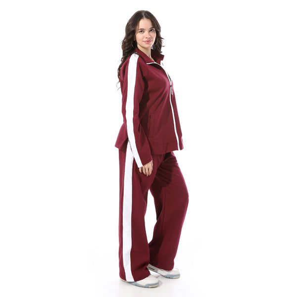 High_Neck_Zipper_Plain_Comfy_Tracksuit_-_Burgundy