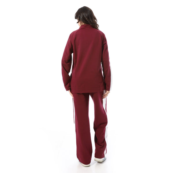High_Neck_Zipper_Plain_Comfy_Tracksuit_-_Burgundy