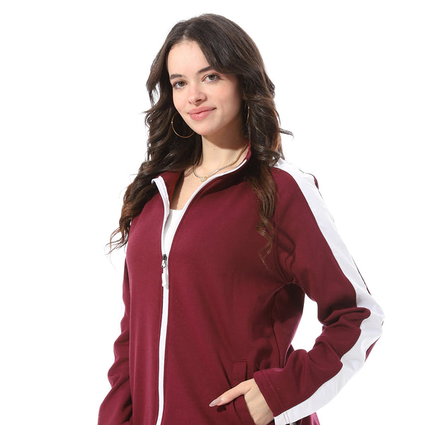 High_Neck_Zipper_Plain_Comfy_Tracksuit_-_Burgundy