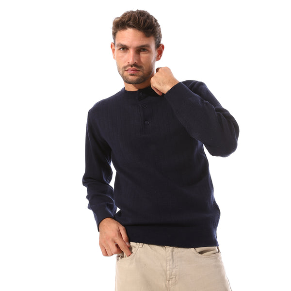 Double_Buttons_Trendy_Lightweight_Pullover_-_Navy_Blue