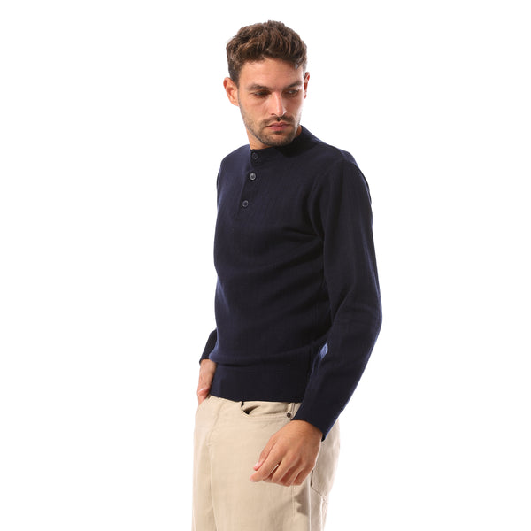 Double_Buttons_Trendy_Lightweight_Pullover_-_Navy_Blue