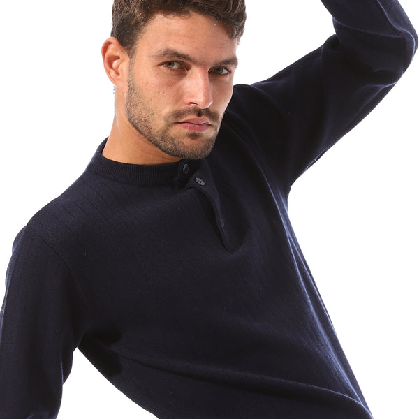Double_Buttons_Trendy_Lightweight_Pullover_-_Navy_Blue
