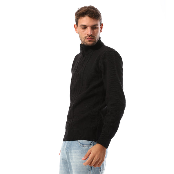 Upper_Zipper_Closure_Knitted_Pullover_-_Black