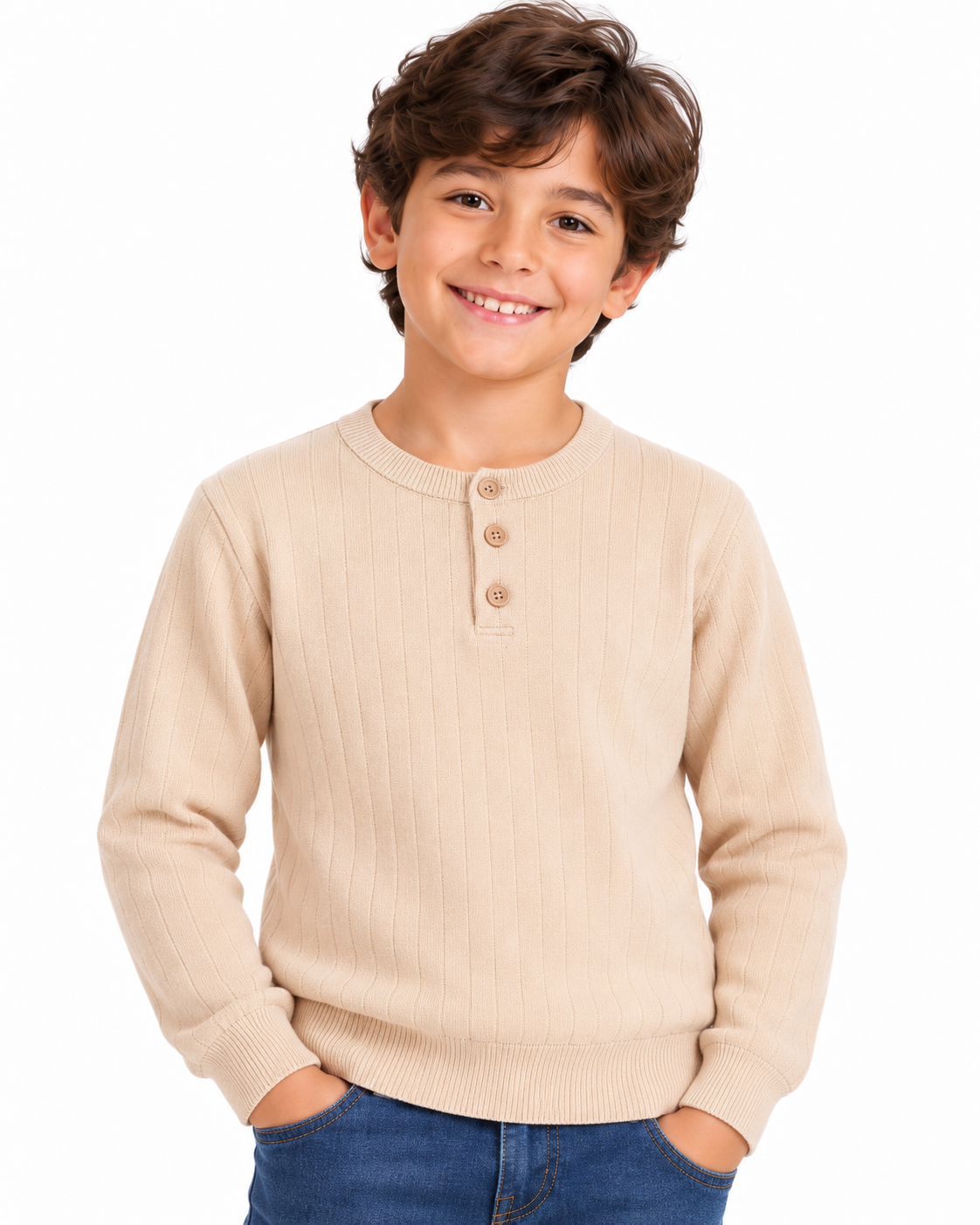 Vertical_Ribbed_Boys_Upper_Buttoned_Pullover_-_Beige